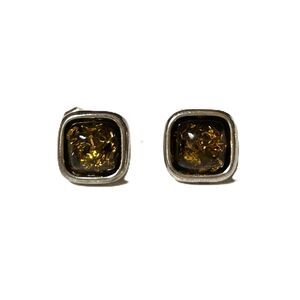 Pre-owned Gold Plated 1/2 inch Square Amber Stud Earrings